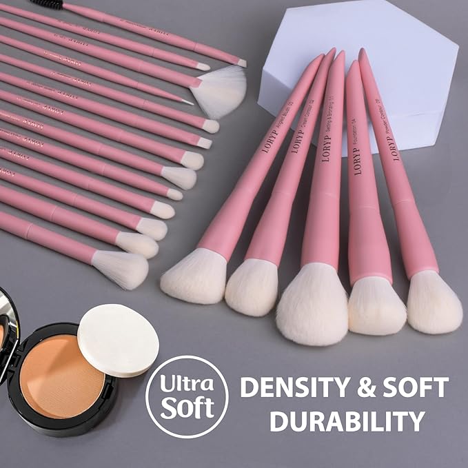 LORYP Makeup Brushes Set Labeled 18 Piece Face and Eye Brush Set Ultra soft hair Foundation, Concealer, Blush, Contour, Blending, Eyeshadow Pink Brush kit-VivaGrace Women