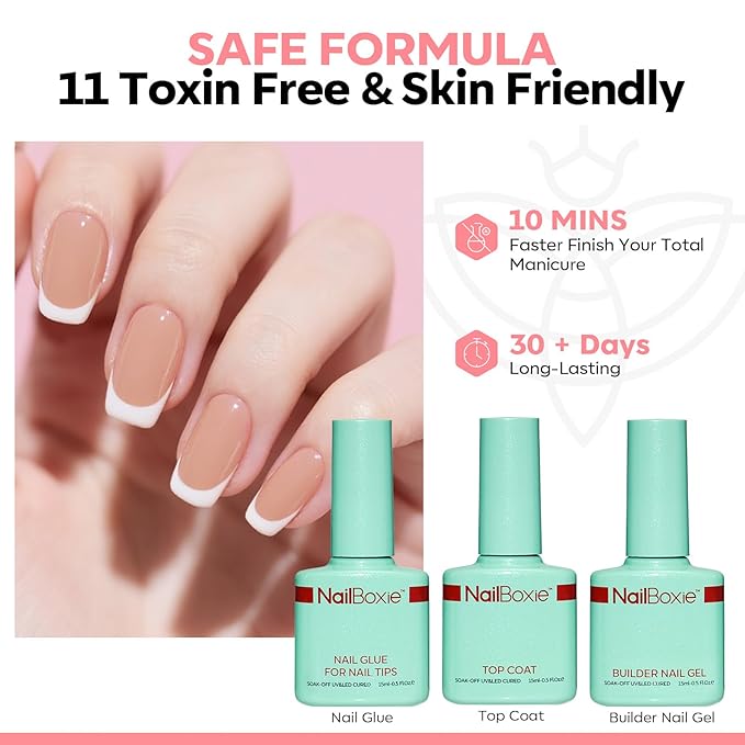 Modelones Gel Nail Kit, Press On Nails Kit with LED Light, 150 PCS Extra Short Pink Square, 15 Sizes French Tip Press on Nails, NailBoxie Pre-Colored Nail Tips for Easy DIY Nail Art-VivaGrace Women