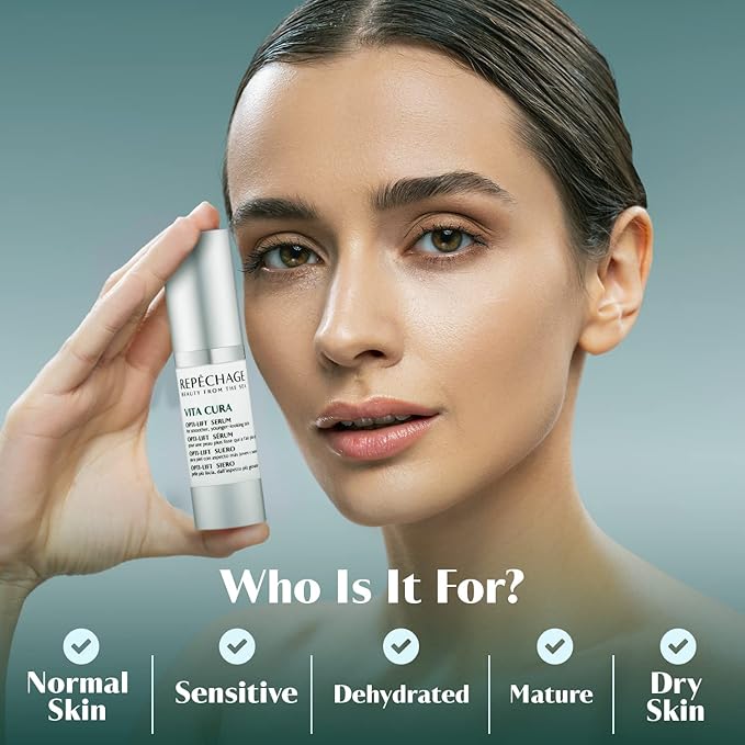 Repechage Vita Cura Opti-Lift Serum - Anti Aging Eye Contour Lifting Effect to Smooth Out Look of Wrinkles and Crow's Feet with Almond Protein, Seaweed Extracts, and Peptides, 15ml /0.5fl oz.-VivaGrace Women