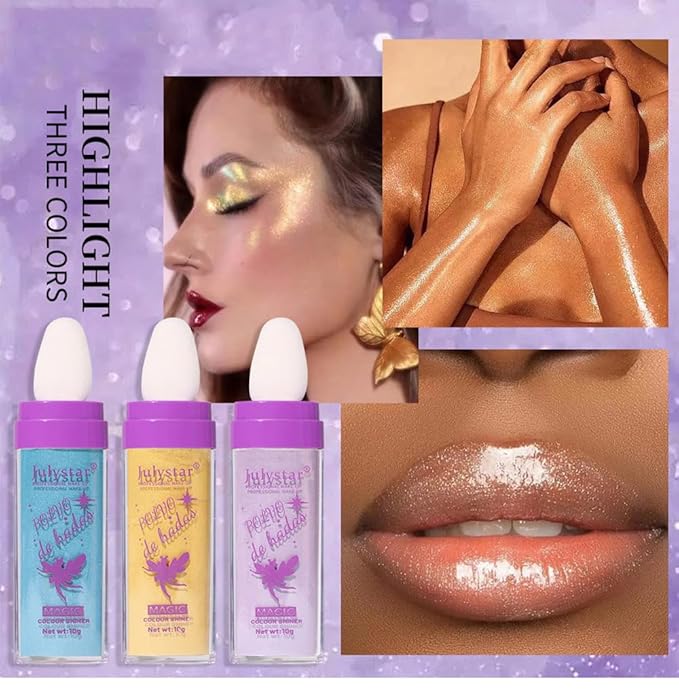 Highlighter Makeup Stick - Patting Powder, Body Glitter Fairy Dust Glitter Fairy Makeup Powder Stick Patting Powder Glitter Contour Blush Powder Face Brightens for Face Body Hair Makeup Kit - 3 PCS(b)-VivaGrace Women