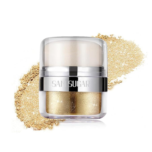 Glitter Body Highlighter Powder Body Shimmer Sparkle Face Brightening Highlighter Powder for Face Eyes Body Glow Makeup With sponge head（07#）-VivaGrace Women