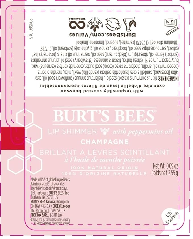 Burt's Bees Lip Shimmer, Champagne 0.09 oz (Pack of 6)-VivaGrace Women