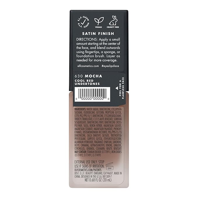 e.l.f. Flawless Finish Foundation, Lightweight & Medium Coverage, Semi-Matte Finish, Mocha, 0.68 Fl Oz (20mL)-VivaGrace Women