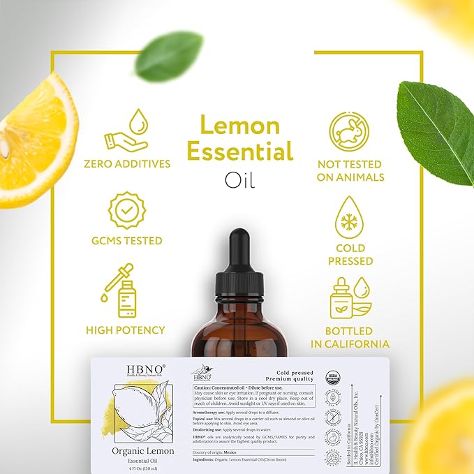 HBNO California Bottled Lemon Essential Oil 4 fl oz (120ml) - Natural & Premium Grade - Lemon Essential Oil for Cleaning-VivaGrace Women