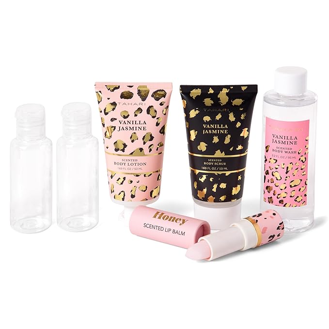 Tahari Spa Gift Set for Women, Vanilla Jasmine Spa Set, Bath Kit for Women Gift Set Includes Body Lotion, Body Wash, Hand Cream, Lotion Gift Set for Women, Birthday Gifts For Women - (Leopard)-VivaGrace Women