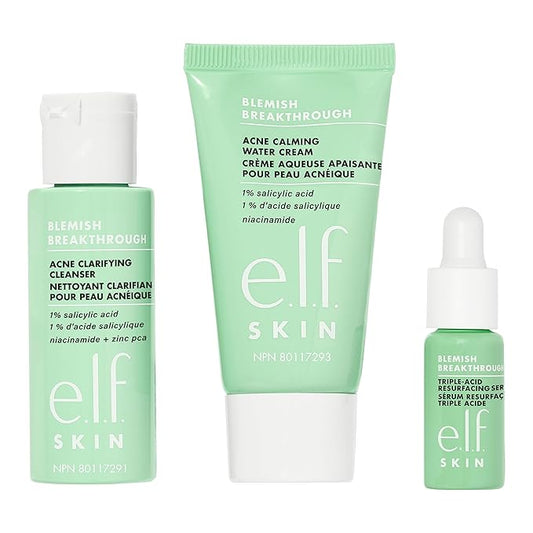 e.l.f. SKIN Blemish Breakthrough Blemish Control Basics Kit, Travel-Size Acne Skincare Routine, Cleanser, Serum & Moisturizer, Vegan & Cruelty-Free-VivaGrace Women