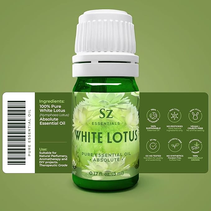 White Lotus 100% Pure, Essential Natural Oil - Extracted from Nymphaea Lotus - Rich & Sweet Scent, with Exotic Floral Overtones - Therapeutic Grade & Vegan - 0.17 fl oz (5ml)-VivaGrace Women