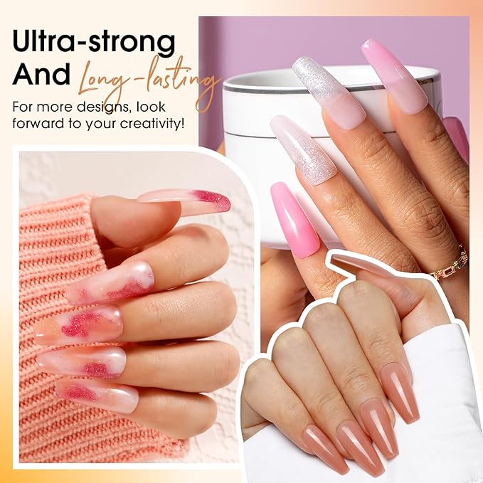 Poly Nail Gel Starter Kit -14 Colors + 75 Nail Art Accessories Kit,ROSALIND Clear Pink Nude Glitter Poly Nail Gel with Big UV Light 48W and Electric Nail Drill Starter Kit-VivaGrace Women