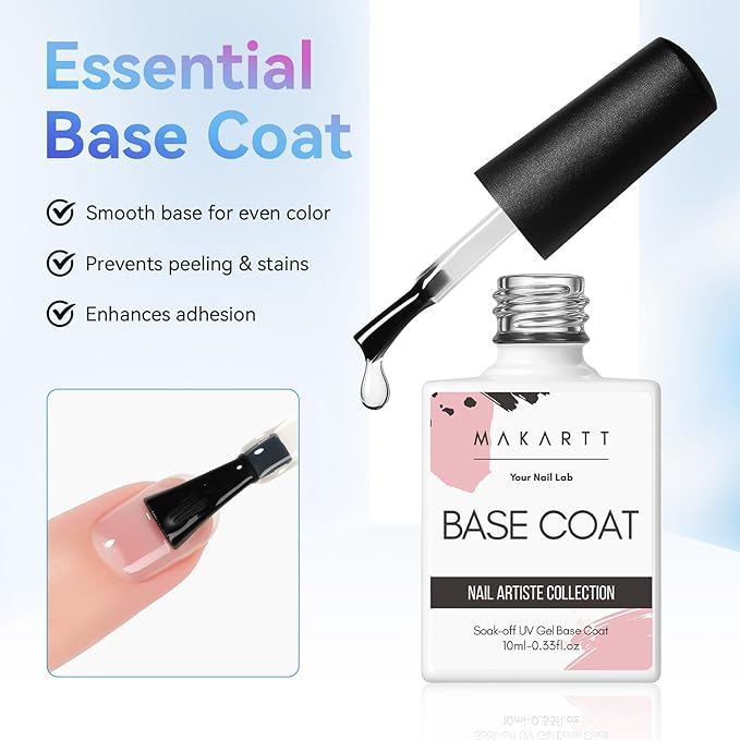 Makartt 2 Pcs Gel Top Coat and Base Coat Set - No Wipe Shine Finish Soak Off Base Top Coat Long Lasting for Gel Nail Polish, LED UV Lamp Need, Salon Quality Nail Manicure Gifts, 10ML-VivaGrace Women