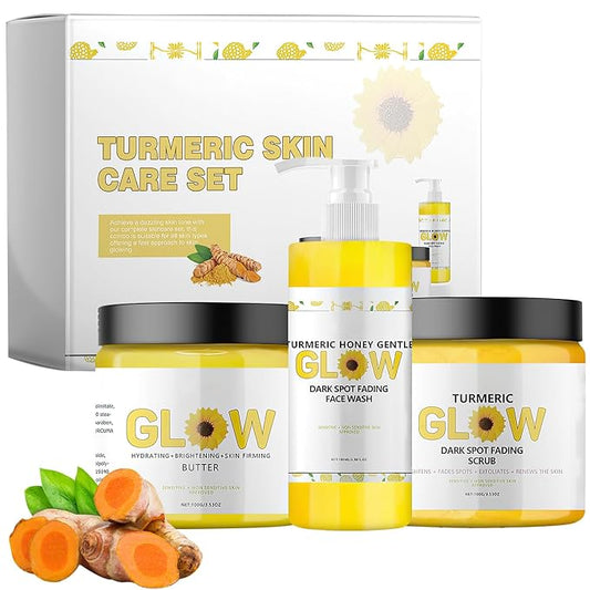 Glow Combo Skincare Set,3 In 1 Turmeric Combo Skincare Set，Turmeric Glow Butter,Hydration Glowing Skincare Set for All Skin Types-VivaGrace Women