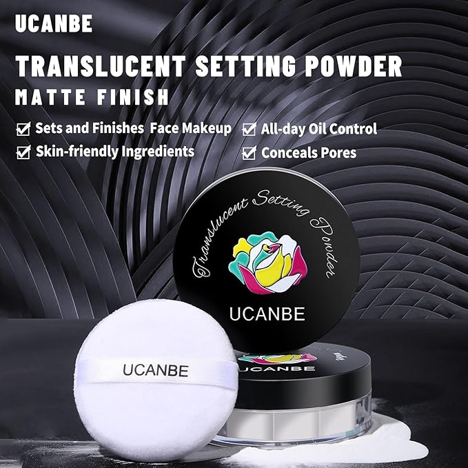 UCANBEMAKUP Long Lasting Makeup Setting Spray Kit- 6.76 Fl oz Hydrating Matte Finish Mist Lightweight Face Make up Fixer +Translucent Loose Setting Powder+2PC Sponge Puff Set-VivaGrace Women