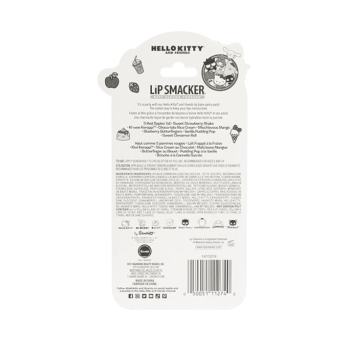 Lip Smacker Sanrio Hello Kitty and Friends 8-Piece Flavored Lip Balm, Clear, For Kids, My Melody, Little Twin Stars, and Chococat-VivaGrace Women