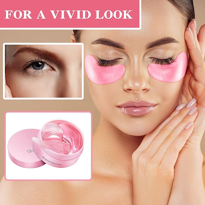 Under Eye Patches 60 Pcs,Pink Eye Mask,Puffy Eyes & Dark Circles Treatments,Improve Reduce Smooth Wrinkles,Fine Lines and Under Eye Bags,Hydrating & Moisturizing,Firm Eye Skin Care for Women and Man-VivaGrace Women