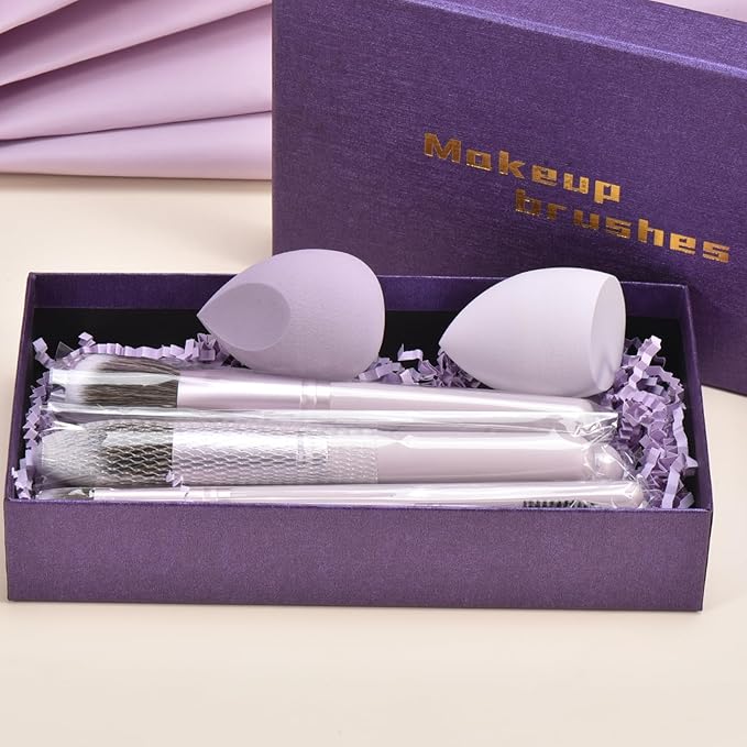 Gift Ready 10 Piece Purple Makeup Brushes Set and 2 Piece Makeup Sponge – Wooden Handle with Soft Synthetic Bristles, Concealer, Powder – (Ideal for Christmas, Birthday, Women)-VivaGrace Women