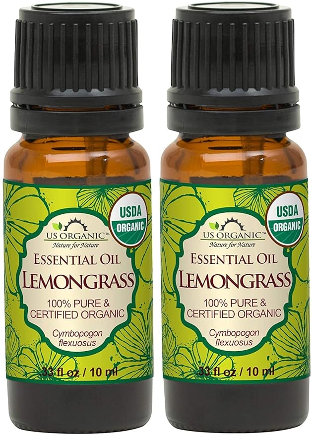 US Organic 100% Pure Lemongrass Essential Oil, USDA Certified Organic, Undiluted, Therapeutic Grade, Steam Distilled, for Aromatherapy, Freshening, and DIY Personal Care (10ml, Pack of 2)-VivaGrace Women