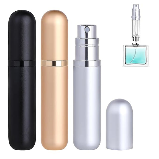 Travel Refillable Perfume Atomizer Bottle 3-Pack 5ml Leakproof Travel Perfume Refillable Bottle (Black & Gold & Silver)-VivaGrace Women
