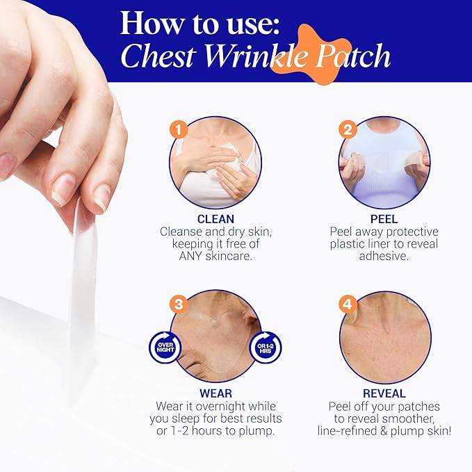 Wrinkles Schminkles Chest Wrinkle Patch & Cleanser Starter Pack - Set of Reusable Chest Silicone Wrinkle Patch + Patch Cleanser (2 oz) Maximise Uses - Smooth & Prevent Chest & Décolletage Wrinkles-VivaGrace Women