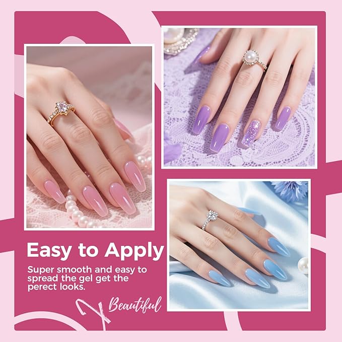 JEWHITENY 28 Colors Poly Nail Gel Kit with Base Top Coat Purple Blue Yellow Nude Pink Glitter Shades Quick-Dry for Beginners DIY Need U V Lamp Curing-VivaGrace Women