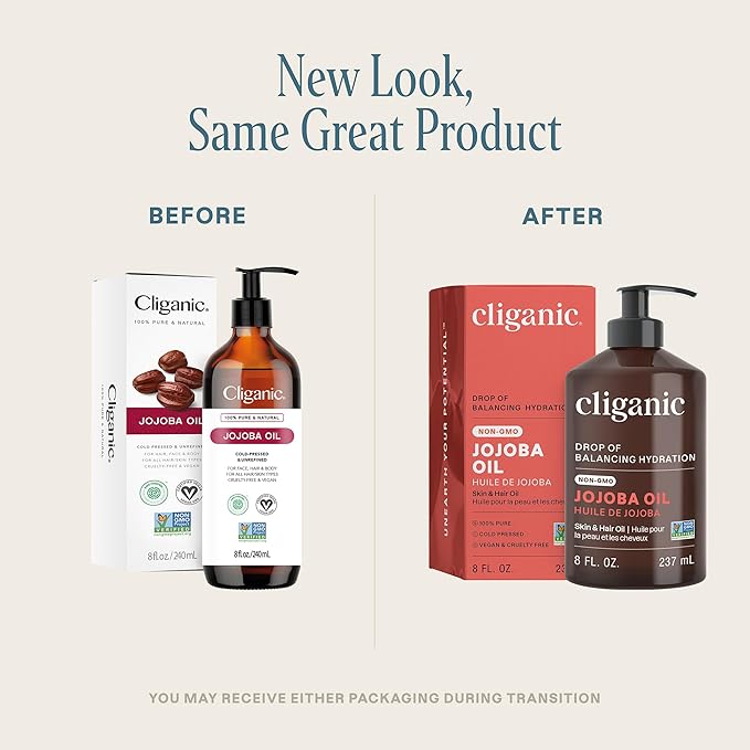Cliganic Non-GMO Jojoba Oil for Skin, Hair & Face (8oz) | 100% Pure, Natural Cold Pressed Unrefined Hexane Free (Packaging May Vary)-VivaGrace Women