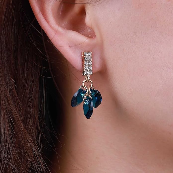 Boho Sapphire Tassel Earrings Blue Crystal Heart Earrings Gold Cz Bar Stud Earrings Blue Cz Heart Drop Earrings Blue Rhinestone Earrings Jewelry for Women-VivaGrace Women
