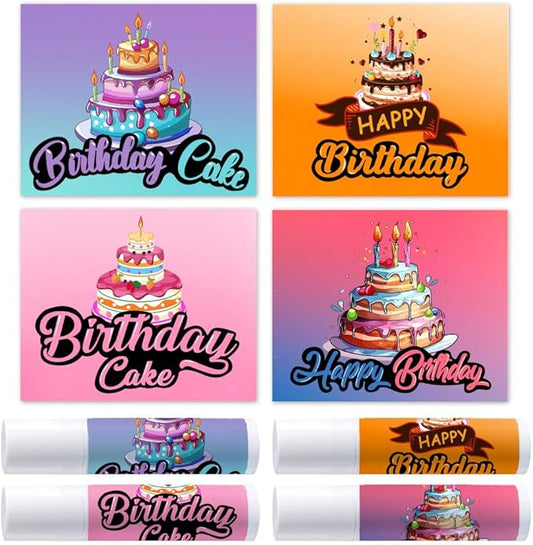 OLYCRAFT 100Pcs 4 Styles Lipstick Tag Stickers Birthday Cake Lip Balm Label Sticker 2.1x1.7 inch Self Adhesive Lipstick Labels with Happy Birthday for Lip Balm Container Tubes Wrapping Decorations-VivaGrace Women
