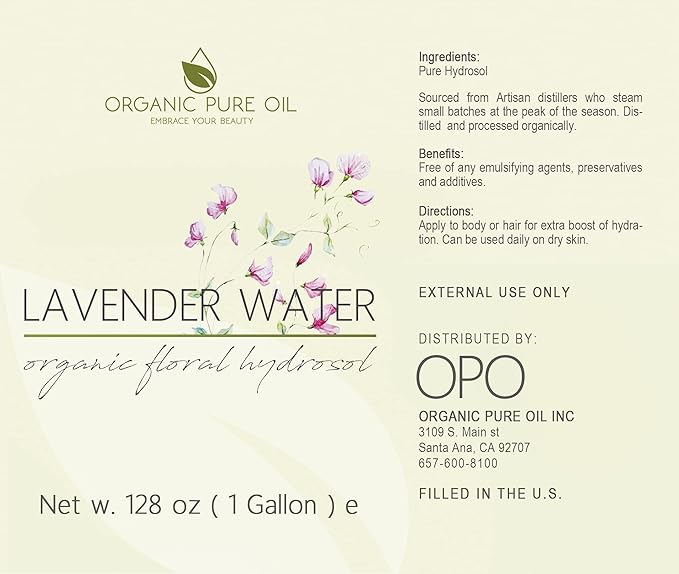OPO Lavender Water Hydrosol - Pure Steam Distilled Natural Non GMO Calming Bulk Body, Face, Facial Toner, Aromatherapy, Set Makeup, Cleanser Mist Spritz (128 oz / 1 Gallon)-VivaGrace Women