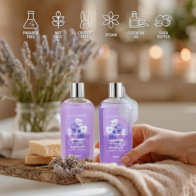 Mothers Day Gifts for Mom - 8 Pcs Lavender Bath & Body Gift Set for Women, Spa Gift Basket with Bath Bomb | Christmas, Birthday Gifts, Self Care & Pampering Gifts for Her, All Occasion Holiday Present-VivaGrace Women