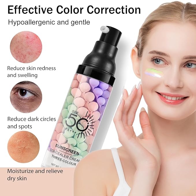 3 In 1Primer for Face Before Makeup,Sunscreen Isolation Cream, SPF 50, One Step Color Corrector Face Primer, Blurs Imperfections Oil Control & Moisturizing Skin Tone Correcting,Radiance Skin-VivaGrace Women
