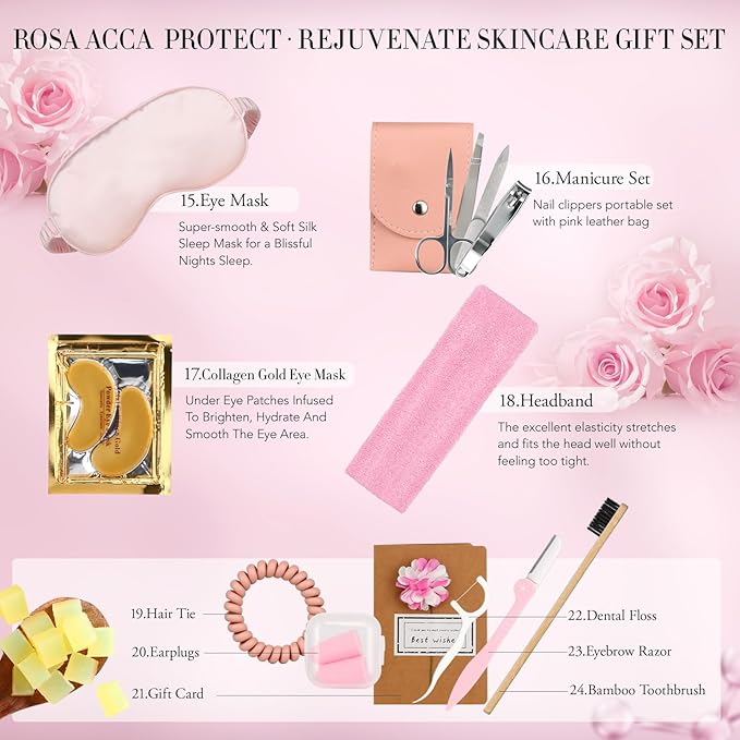 Mother's Day Gift, Spa Gifts 28pcs Rose Facial Skin Care Set for Women, Face Cream, Bath Oil, Serum, Shower Accessories - Bath and Body & Facial Kit - Birthday, Christmas, Valentine's, Bridal Shower-VivaGrace Women