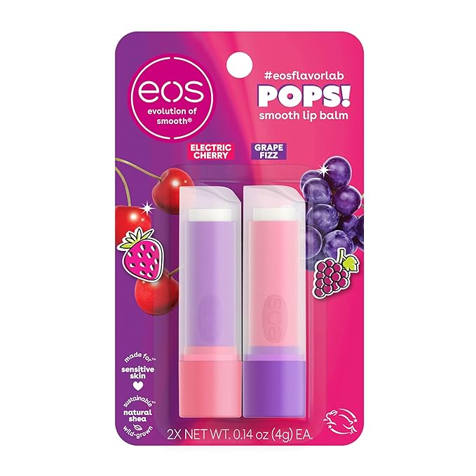 eos FlavorLab Pops! Lip Balm- Electric Cherry & Grape Fizz, Limited-Edition, 0.14 oz, 2-Pack-VivaGrace Women