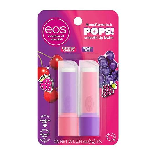 eos FlavorLab Pops! Lip Balm- Electric Cherry & Grape Fizz, Limited-Edition, 0.14 oz, 2-Pack-VivaGrace Women