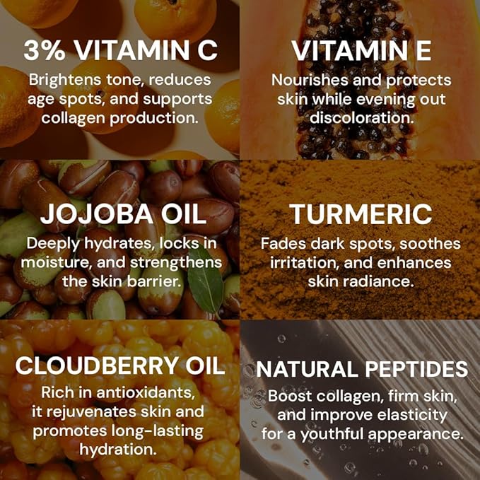 Gleamin Brightening Face Oil with Vitamin C & E, Turmeric, Jojoba & Cloudberry | Hydrating Facial Oil for Radiant Glow, Dark Spots, Fine Lines & Uneven Tone | Skin Brightening for Women & Men, 1 Fl Oz-VivaGrace Women