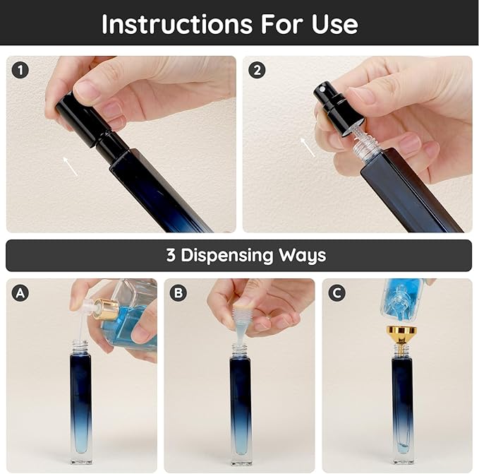 Segbeauty Travel Perfume Bottle, 5 Pack of 10ML Empty Refillable Glass Atomizer, Portable Cologne Dispenser Spray Bottle Travel Size Sample Bottles Sprayer Making Kit Gradient Blue-VivaGrace Women