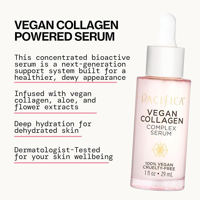 Pacifica Vegan Collagen Complex Face Serum Anti Aging Hydrating Serum w/Hyaluronic Acid for Plumping & Firming Collagen Boosting Facial Serum for Fine Lines & Wrinkles Clean Dermatologist Tested-VivaGrace Women
