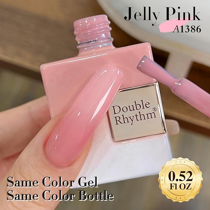 Double Rhythm Gel Polish Translucent Sheer Neutral Natural Light Milky Same Color Same Bottle 15ML Jelly Polish Art DIY at Home (Sheer Pink-A1386)-VivaGrace Women