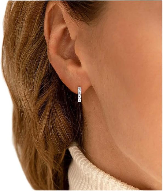 Geometric Crystal Bar Earrings Silver Cz Bar Stick Earrings Cz Rhinestone Bar Stud Earrings Silver Minimalist Earrings Jewelry for Women and Girls-VivaGrace Women