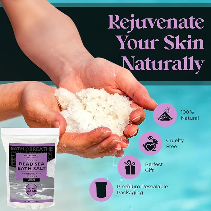 Aromasong Pure Dead Sea Salt for Soaking with 100% Natural Lavender, 2.43 LB - Spa Bath Salt Fine Grain - Body Wash Scrub - Soak for Women & Men- Bulk Resealable Pack-VivaGrace Women