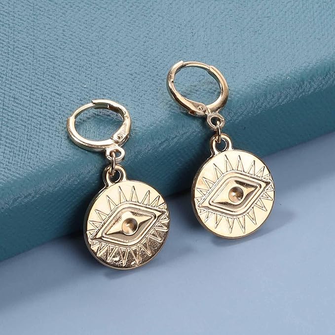 Evil Eye Coin Earrings Gold Disc Drop Earrings Evil Eye Hoop Earrings Vintage Lucky Charm Earrings Jewelry for Women and Girls-VivaGrace Women