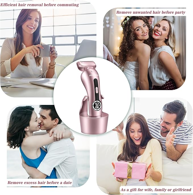 Electric Shaver for Women for Legs Bikini Trimmer Electric Razors for Women Underarm Public Hairs Rechargeable Womens Shaver Wet Dry Use Painless Cordless with Detachable Head (Pink)-VivaGrace Women