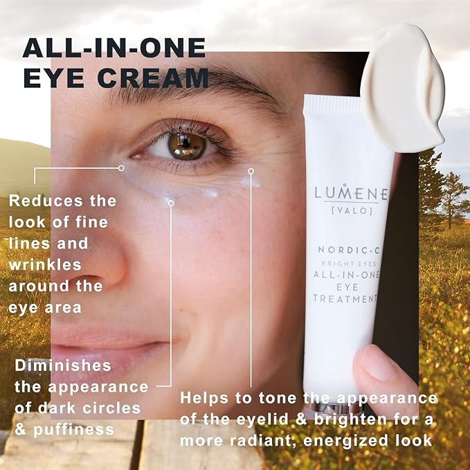 Lumene Bright Eyes All-In-One Eye Treatment - Eye Cream for Dark Circles and Puffiness - Hydrating Eye Cream with Vitamin C + Hyaluronic Acid - Fragrance-Free + Vegan (15mL)-VivaGrace Women