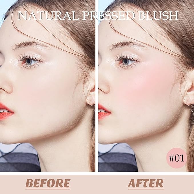 Boobeen Powder Blush, Single Color Blush Face Blush Palette Matte Baked Cream Blush Makeup Powder, High Pigment Pressed Blush for Create a Natural Cheek Flushed Look-VivaGrace Women