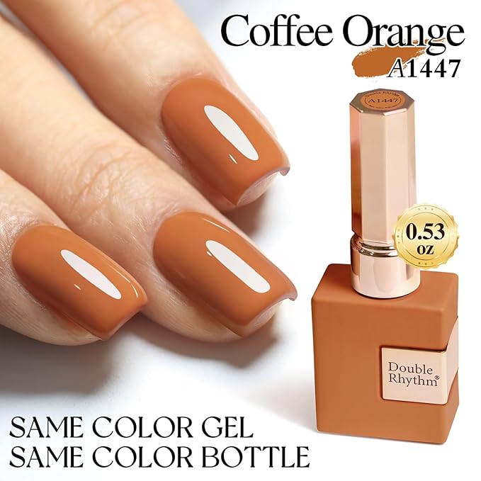 Double Rhythm Translucent Gel Polish Sheer Neutral Natural Light Milky Same Color Same Bottle 15ML Jelly UV Nail Polish Nail Art DIY at Home (Brown Orange-A1447)-VivaGrace Women