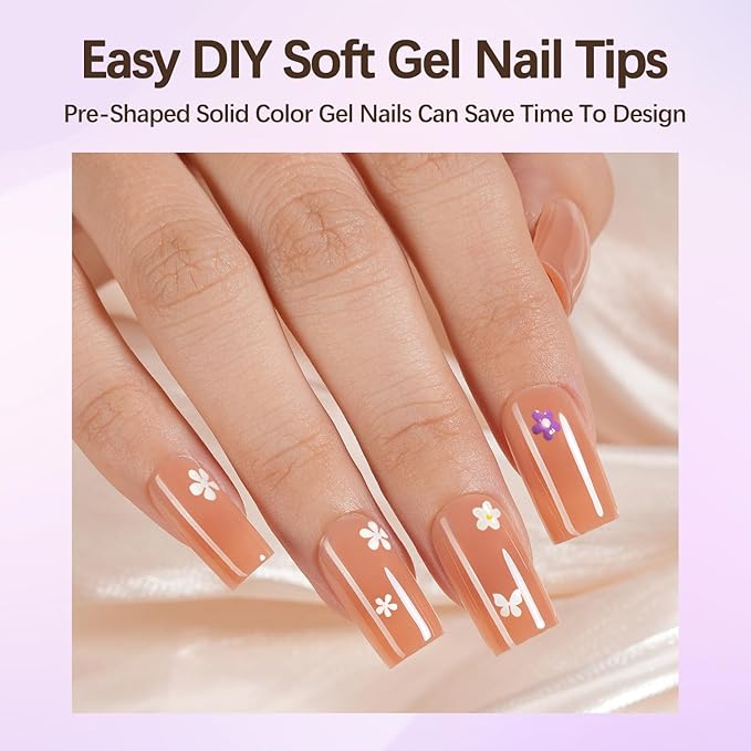 Short Square Press On Nails, 5 Colors Pre-Lasting Soft Gel Nails Tips, 150Pcs Natural Fake Nails for Nail Art DIY 15 Sizes