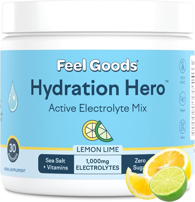 Feel Goods Hydration Hero, 1,000mg Electrolytes Powder, Sugar Free, Magnesium, Organic Aloe Vera, Organic Aloe, L Theanine, Vitamin C & B12, Non GMO, Keto, Vegan | Lemon Lime, 30 Servings-VivaGrace Women