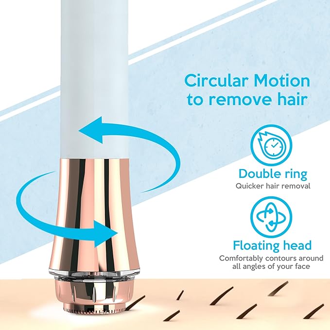 Facial Hair Remover for Women Painless Flawless Electric Razor Epilator Trimmer Shaver with 18K Gold-Plated, 16mm Dual Ring Floating Head, USB Rechargeable, 360° LED for Face Lip Hair Removal-VivaGrace Women