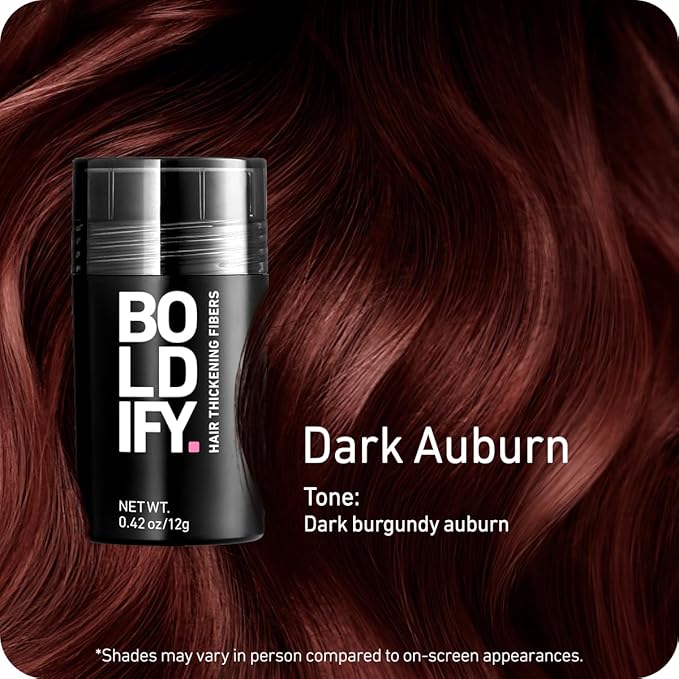 BOLDIFY Hair Fibers (12g) - Fill In Thinning and Fine Hair for an Instantly Fuller, Thicker Look - 14 Shades for Women & Men - Dark Auburn-VivaGrace Women