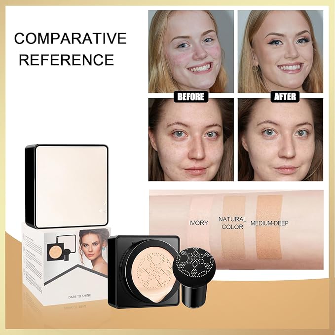 Air Cushion CC Cream Mushroom Head, Soothing Full Coverage Concealer CC Cream with Mushroom Makeup Sponge for Flawless Face Makeup (Buff Beige)-VivaGrace Women