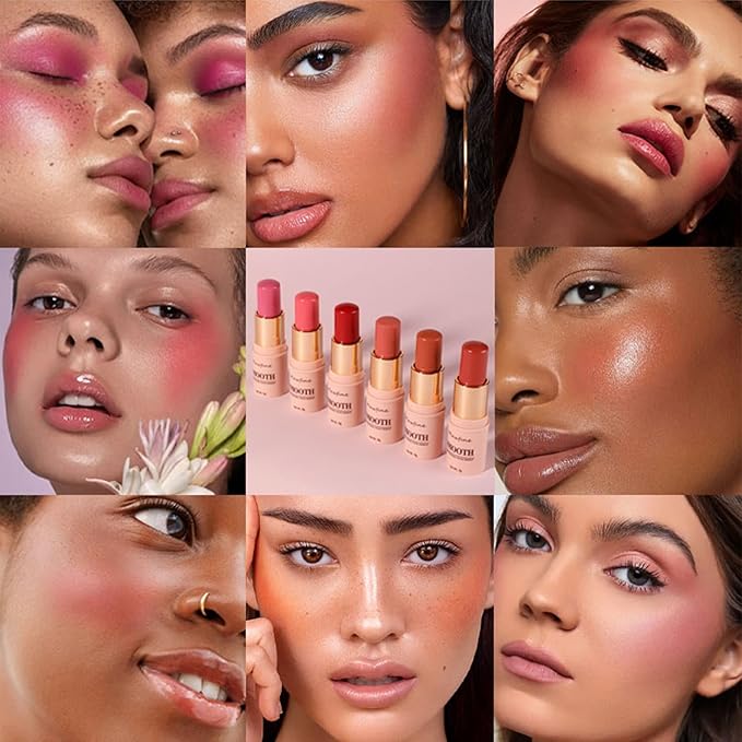 Blush for Cheeks - Buildable Cream Blush, 3-in-1 Blush Stick Makeup for Cheek Lip Eyeshadow Contour, Tint Blush Blam for Mature Skin Women Girl Make Up Gift (Tangy Citrus #5)-VivaGrace Women