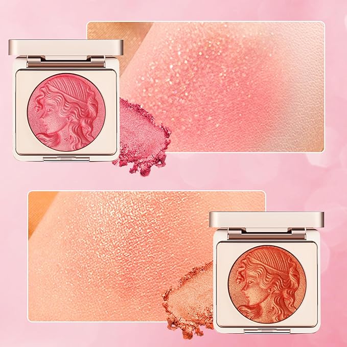 Embossed Smooth Powder Blush Palette for Cheeks,Matte Face Powder Blush Palette,Embossed Girl Blush for Cheeks,Natural Nude Long Lasting Powder Blush Palette for All Skins(Pink+Orange)-VivaGrace Women