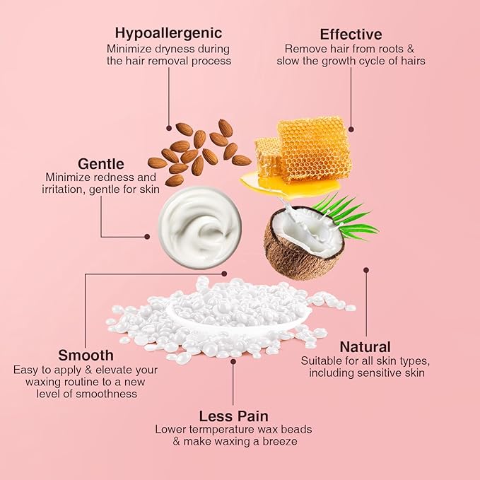 Hard Wax Beads for Hair Removal, Yovanpur Waxing Beane for Brazilian Waxing, Wax Beans for Sensitive Skin, Face Eyebrow Legs At Home Pearl Beads, 300g /bag with 10pcs Sticks(Pearl)-VivaGrace Women